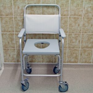 Rental medical equipment includes a bedside commode.
