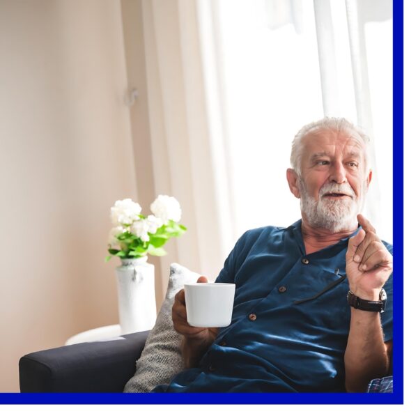 Man sitting down and talking