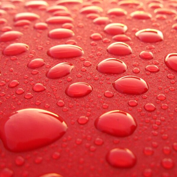 Water drops on red surface
