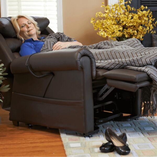 image of a woman in a lift chair laying flat