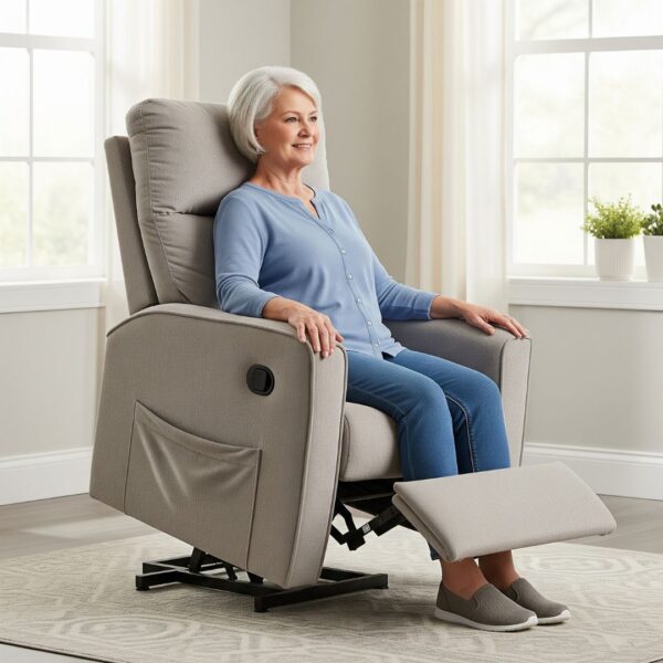 A woman sitting in a lift chair