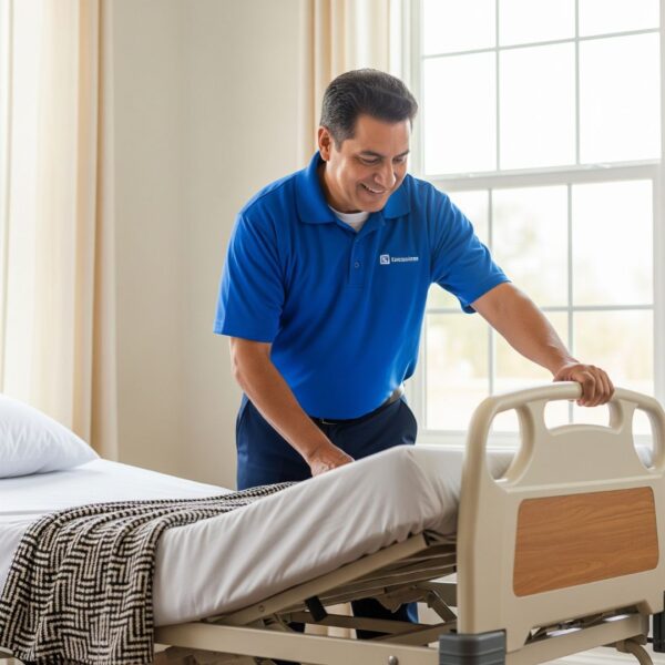 a hospital bed being dropped off