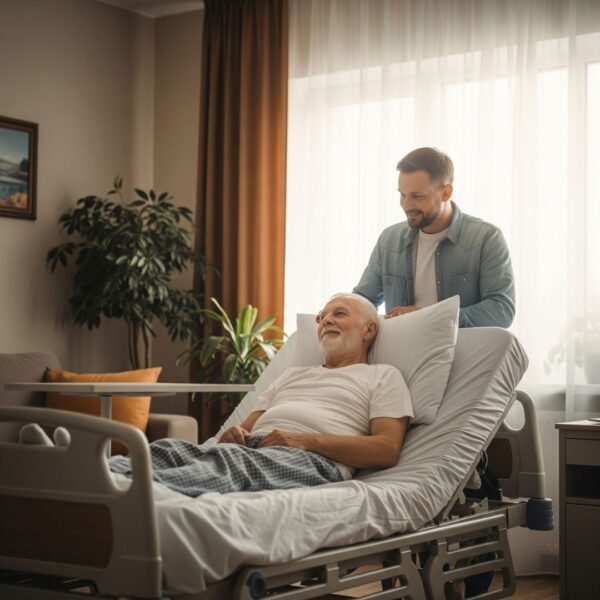 An elder in a hospital bed