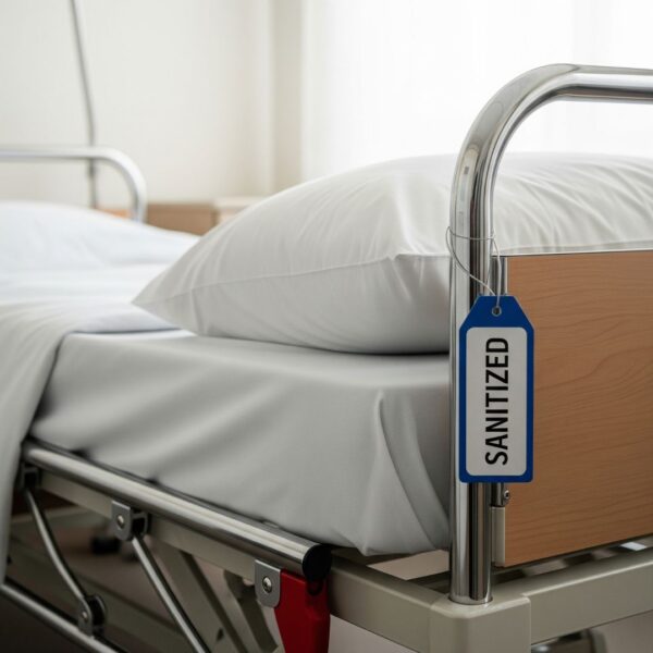 A sanitized hospital bed