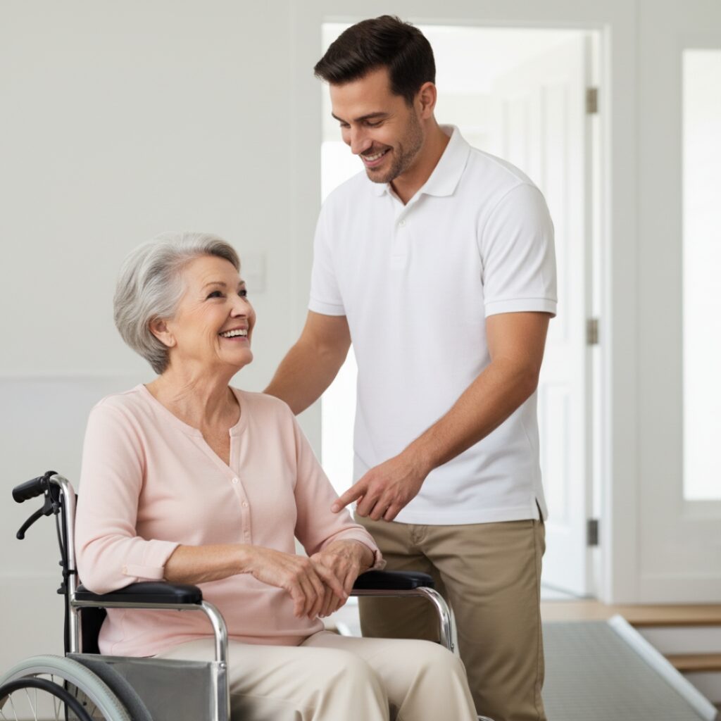 woman getting delivered a woman in a wheelchair